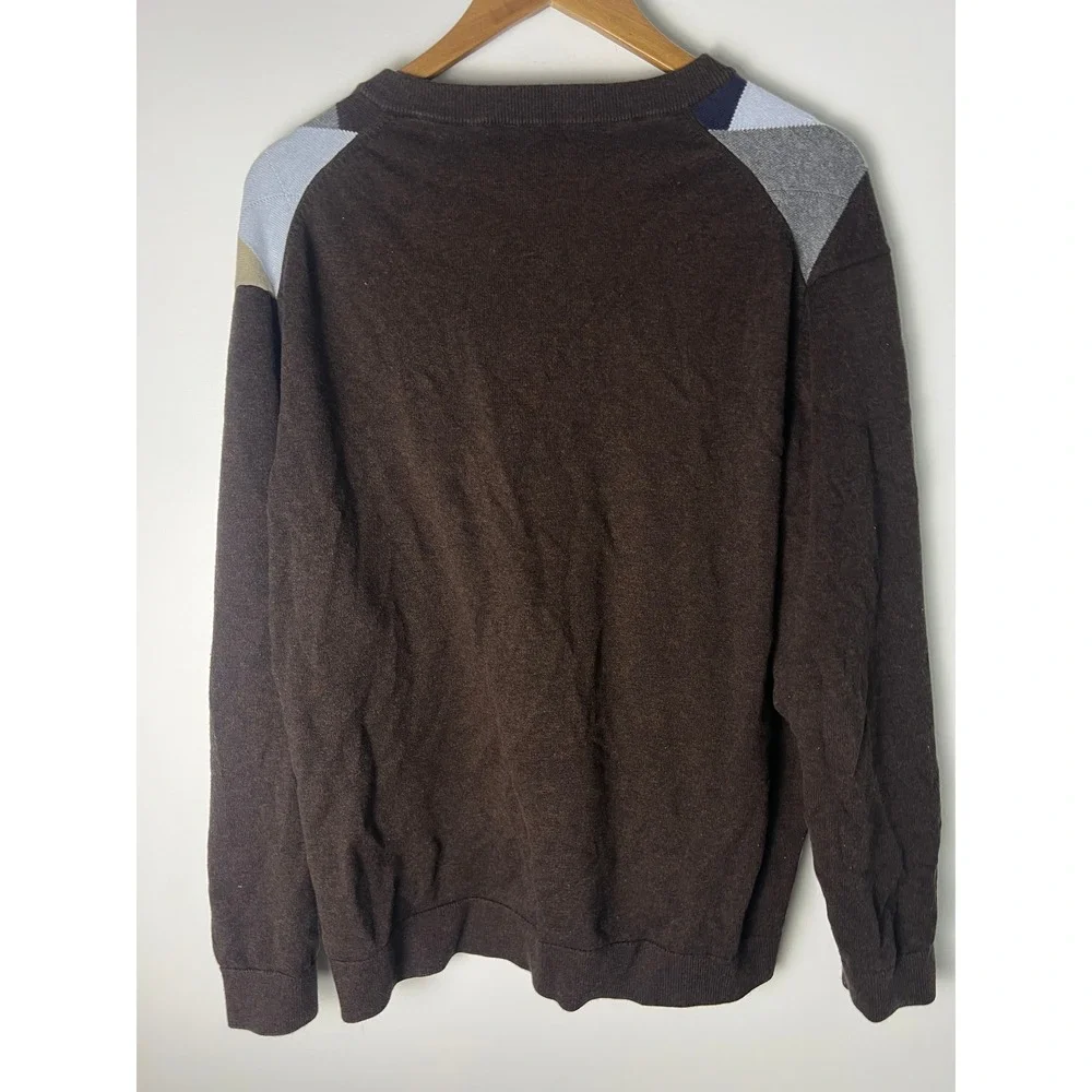 VTG Style Argyle Sweater XL Brown V-Neck Cotton Preppy Academia Collegiate Y2K